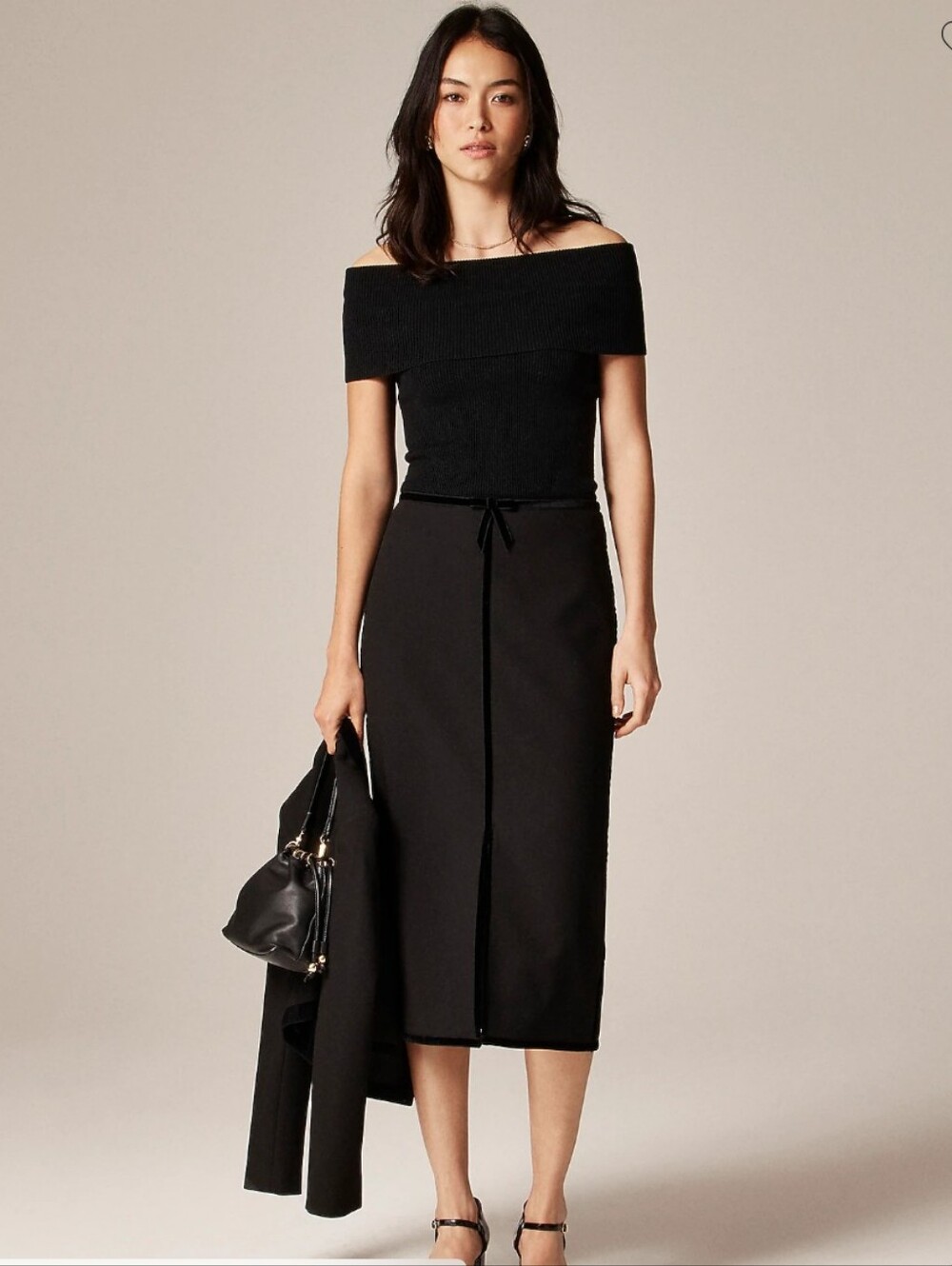 J Crew Pencil midi skirt with velvet trim in four-season stretch CP211 Size 00